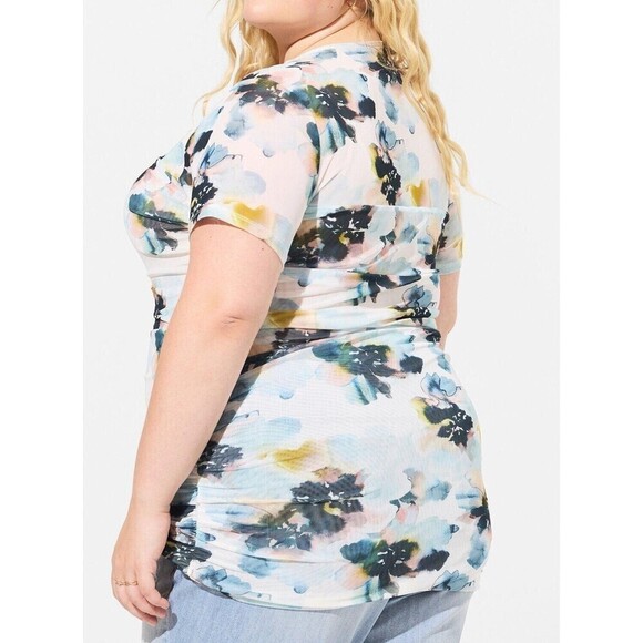 Torrid Stretch Mesh Crew Neck Ruched Top Floral Plus Size 4X (26) - Picture 2 of 13
